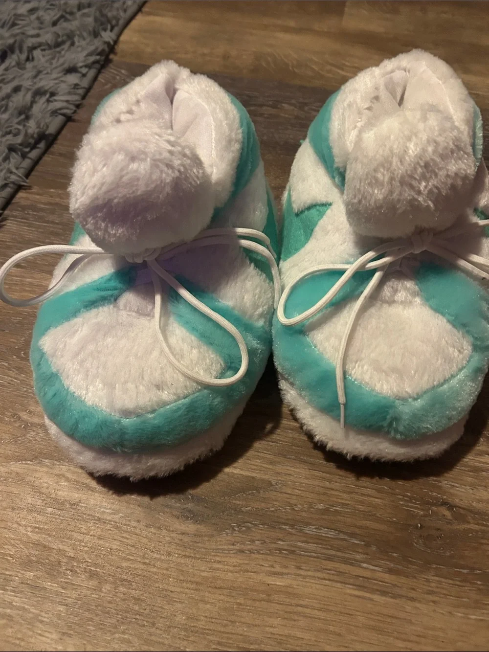 Nike Kids Teal and White Plush Bootie Slippers